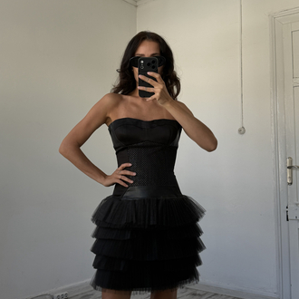 Q Exclusive Seri Deri Detaylı Korsajlı Haute Couture Elbise