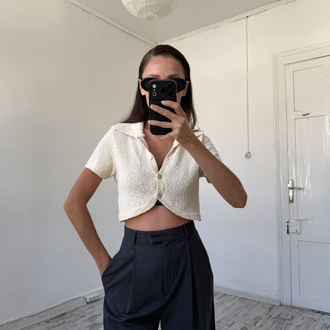 %100 Cotton Exclusive Dokuma Crop Vintage Top