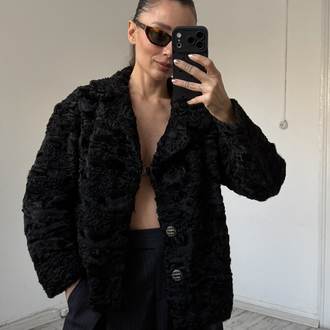 Custom Made %100 Orjinal Astragan Kürk Crop Ceket