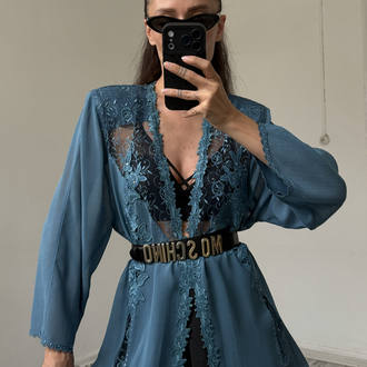 Drop %100 İtalyan Viscose Güpür Detaylı Maxi Kimono