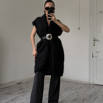 Elle Bi Tasarım Ürünü Kemerli %75 Mohair %25 Merinos Maxi Yelek