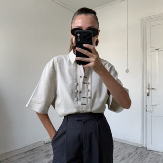 Landhaus Avustria Bavarian Keten Dokulu %80 Cotton Gömlek