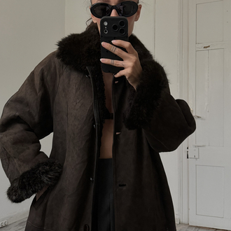 Stille Prestij Leather İtalyan Orjinal Süet Shearling Kaplama Nappa Maxi Kaban