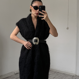 Elle Bi Tasarım Ürünü Kemerli %75 Mohair %25 Merinos Maxi Yelek