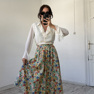 %100 Cotton Dokuma Bavyera Korsajlı Midi Etek