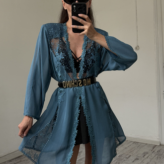 Drop %100 İtalyan Viscose Güpür Detaylı Maxi Kimono