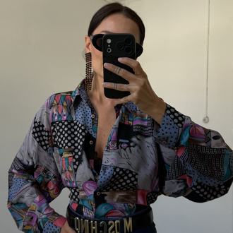 Gina G Fransız Viscose Ev ve Ağaç Figürlü Kimono Gömlek