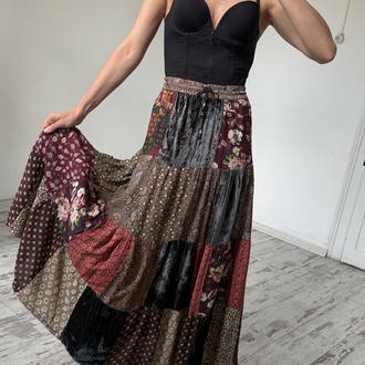Full Power Paris Fransız %100 Viscose ve Kadife Patchwork Etek