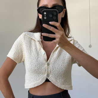 %100 Cotton Exclusive Dokuma Crop Vintage Top