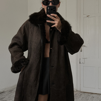 Stille Prestij Leather İtalyan Orjinal Süet Shearling Kaplama Nappa Maxi Kaban