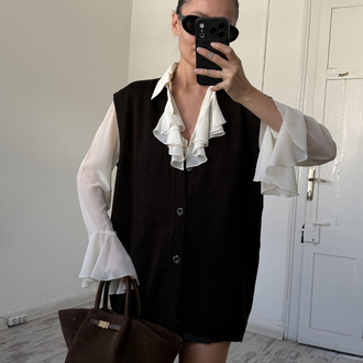 %35 Saf Yün Dokuma Sıfır Ürün Vintage Oversize Yelek