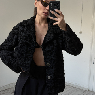 Custom Made %100 Orjinal Astragan Kürk Crop Ceket