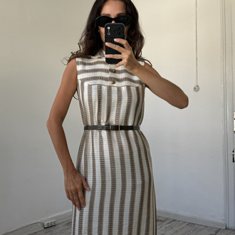 %100 Viscose Dokuma Kemer Detaylı Antika 70s Elbise