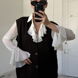 %35 Saf Yün Dokuma Sıfır Ürün Vintage Oversize Yelek