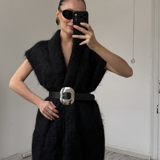 Elle Bi Tasarım Ürünü Kemerli %75 Mohair %25 Merinos Maxi Yelek