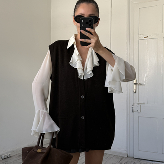 %35 Saf Yün Dokuma Sıfır Ürün Vintage Oversize Yelek