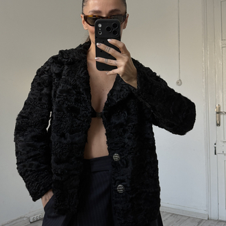 Custom Made %100 Orjinal Astragan Kürk Crop Ceket