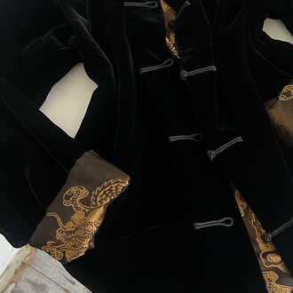 Shanghai Tang %100 İpek Dokuma ve Kadife Çift Taraflı Giyilebilir Exclusive Seri Maxi Ceket
