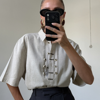 Landhaus Avustria Bavarian Keten Dokulu %80 Cotton Gömlek