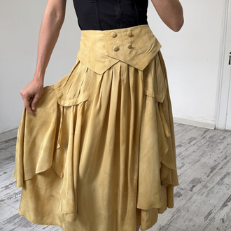 %100 İtalyan Viscose Frill Detaylı Midi Etek