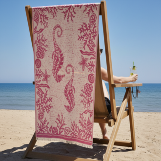 Pembe Denizatı Desenli Yıkanmış %100 Pamuklu Peştemal 90*170