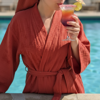 Wellness %100 Pamuk 4 Katlı Müslin Kimono – Yoga, Spa, Plaj ve Günlük Kullanım