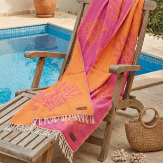 Pembe/Turuncu Mercan Yıkanmış %100 Pamuklu Peştemal