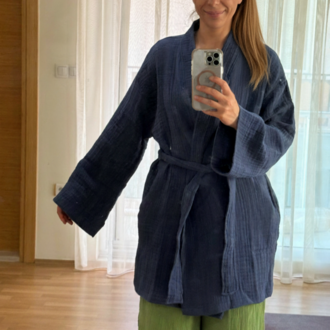 Wellness %100 Pamuk 4 Katlı Müslin Kimono – Yoga, Spa, Plaj ve Günlük Kullanım