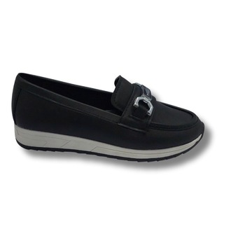 Kadın Siyah Taşlı Tokalı Comfort Loafer Ayakkabı, Rahat Taban, Düz Kadın Babet Ayakkabı