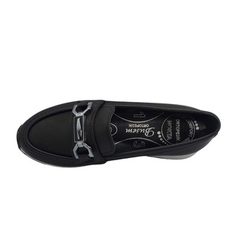 Kadın Siyah Taşlı Tokalı Comfort Loafer Ayakkabı, Rahat Taban, Düz Kadın Babet Ayakkabı