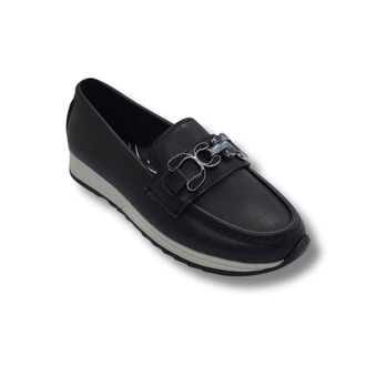 Kadın Siyah Taşlı Tokalı Comfort Loafer Ayakkabı, Rahat Taban, Düz Kadın Babet Ayakkabı