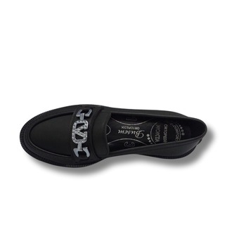 Kadın Siyah Taşlı Tokalı Rahat Comfort Taban Loafer Babet Ayakkabı