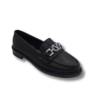 Kadın Siyah Taşlı Tokalı Rahat Comfort Taban Loafer Babet Ayakkabı