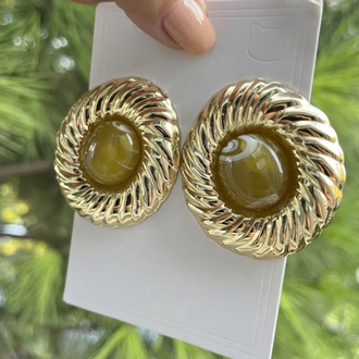 Gold detay yağ yeşili küpe 