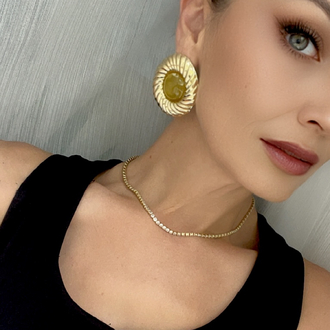 Gold detay yağ yeşili küpe 