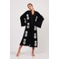 Ananas Desenli Taş Baskılı Pamuklu Kimono Siyah