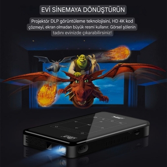 Taşınabilir bataryalı Smart Led Cep Projeksiyon Android 9.0 USB Wifi Ev Sineması Projektörü