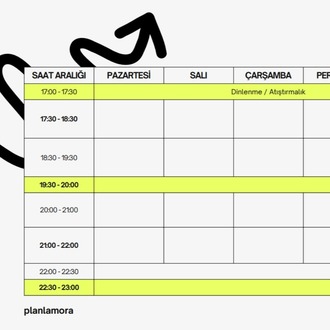 HAFTA İÇİ DERS ÇALIŞMA PLANI/PROGRAMI LİSE/YKS ÖĞRENCİLERİ İÇİN ÇALIŞMA PLANI