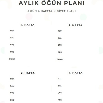 Aylık Öğün/Diyet Programı 5 Gün 4 Hafta