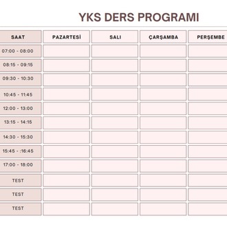 YKS DERS PLANI/PROGRAMI 5 GÜN