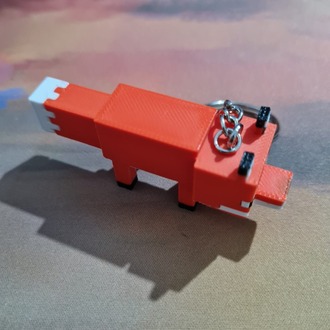 Minecraft Temalı Tilki Anahtarlık - 3D Piksel Turuncu Figür Çanta Süsü