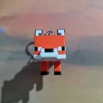 Minecraft Temalı Tilki Anahtarlık - 3D Piksel Turuncu Figür Çanta Süsü