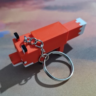 Minecraft Temalı Tilki Anahtarlık - 3D Piksel Turuncu Figür Çanta Süsü