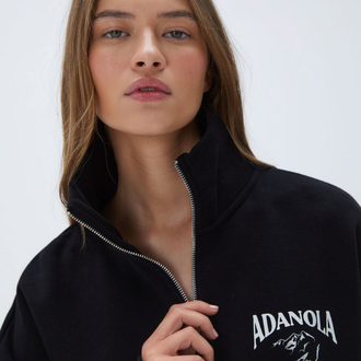 ADANOLA Oversized Fermuarlı Outdoor Sweatshirt - Siyah