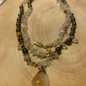 Sitrin & Gümüş Hematit Uzun Kolye