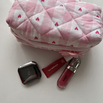 Pembe kalp makyaj çantası
