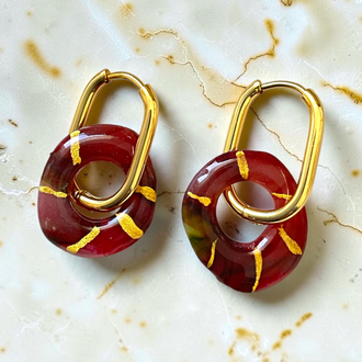 kızıl zeytin Amorf charm halka küpe