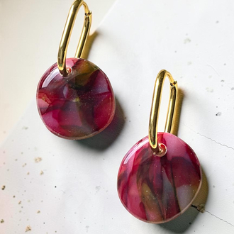 kızıl zeytin yuvarlak charm halka küpe