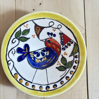 Mavi Kanat ( Alakarga) Mini Çini Tabak