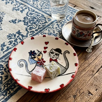 Kaş Kedileri – El Yapımı Çini Mini Tabak